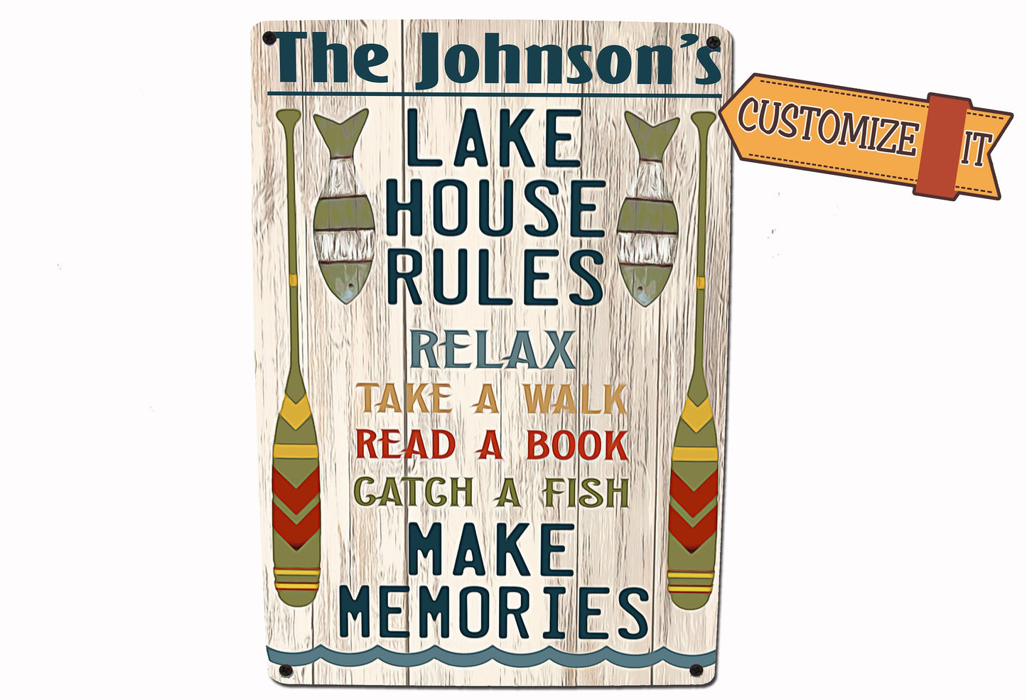 Custom Lake House Rules Sign - Tin/Metal