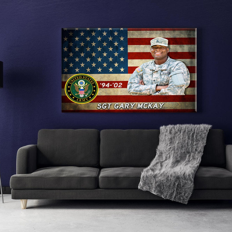 Custom Army Photo on Canvas - American Flag Canvas