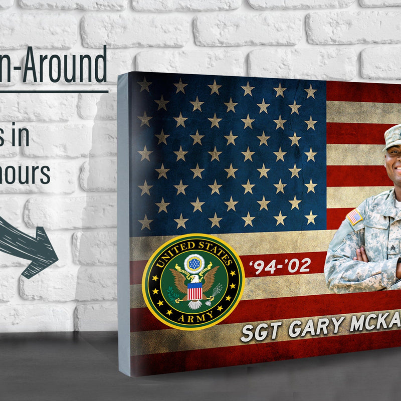 Custom Army Photo on Canvas - American Flag Canvas