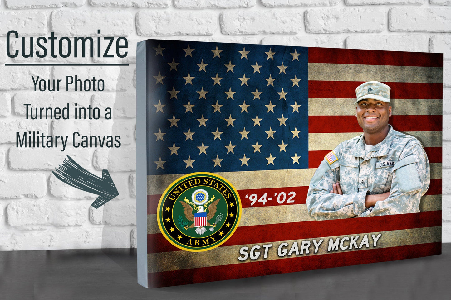 Custom Army Photo on Canvas - American Flag Canvas