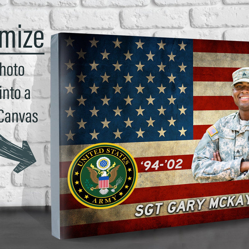 Custom Army Photo on Canvas - American Flag Canvas