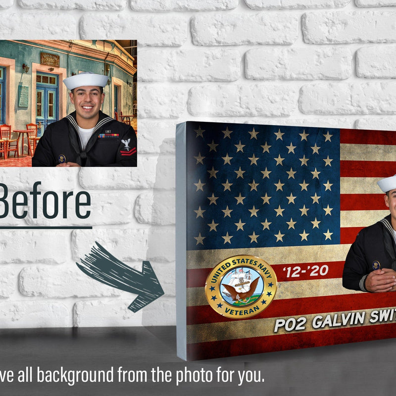 Custom Navy Sailor Photo on Canvas - American Flag Canvas