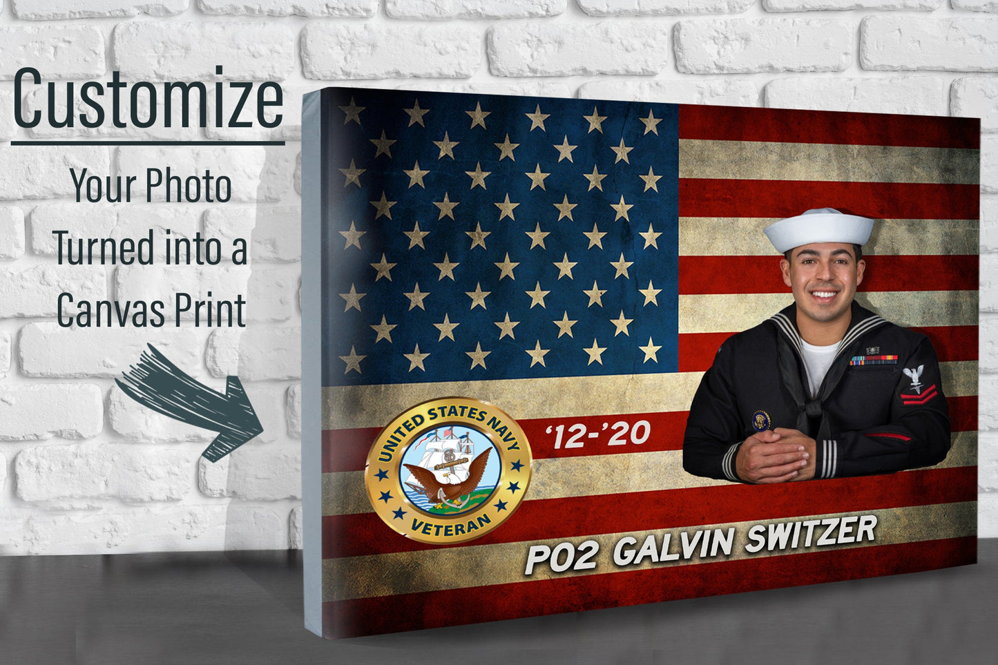 Custom Navy Sailor Photo on Canvas - American Flag Canvas