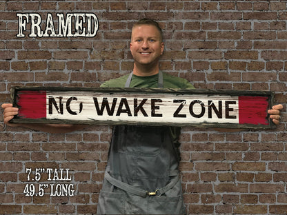 NO WAKE ZONE Vintage Sign on Rustic Barn Wood. Vintage Beach Sign measures 4 feet long. Handcrafted Wood Sign