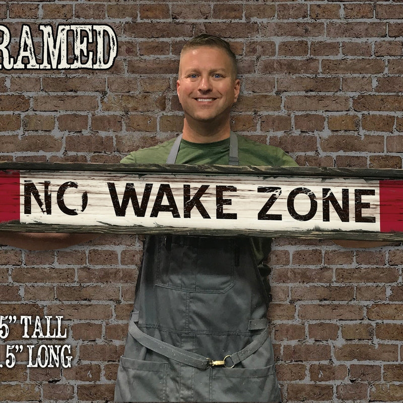 NO WAKE ZONE Vintage Sign on Rustic Barn Wood. Vintage Beach Sign measures 43" inches long. Handcrafted Wood Sign