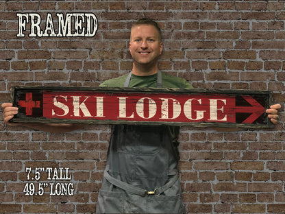 SKI LODGE Vintage Sign on Rustic Barn Wood. Handcrafted Ski Sign