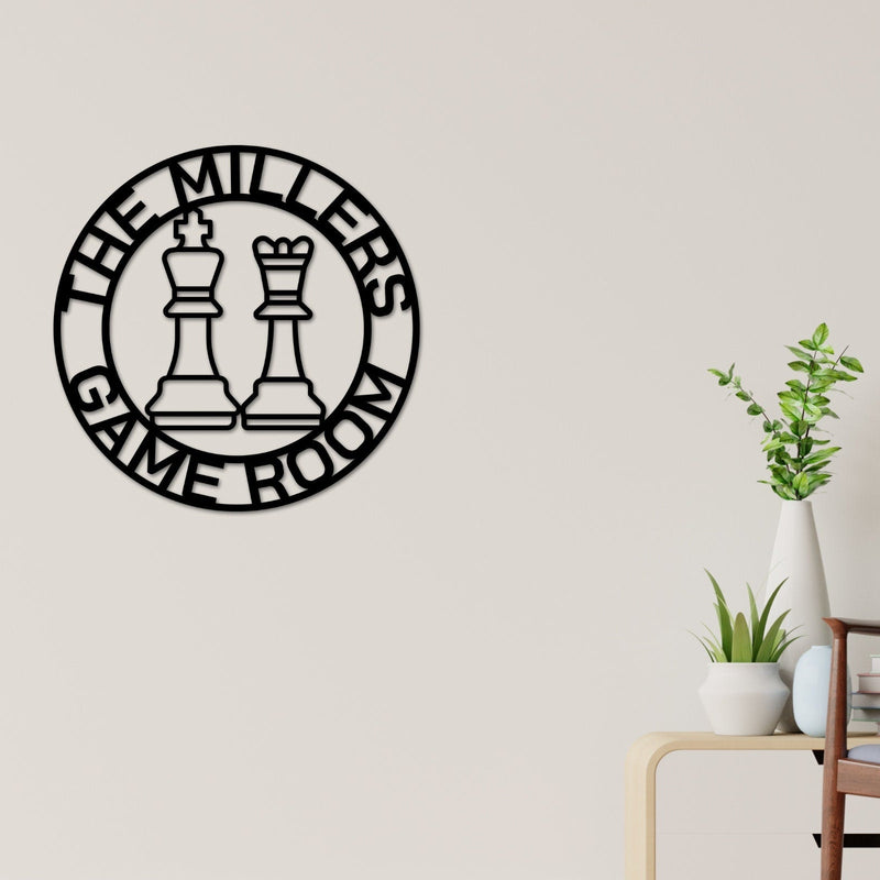 Board Game Sign, Custom Chess Sign, Personalized, Metal Chess Piece, Board game room sign, Gaming room, Gaming room house decor