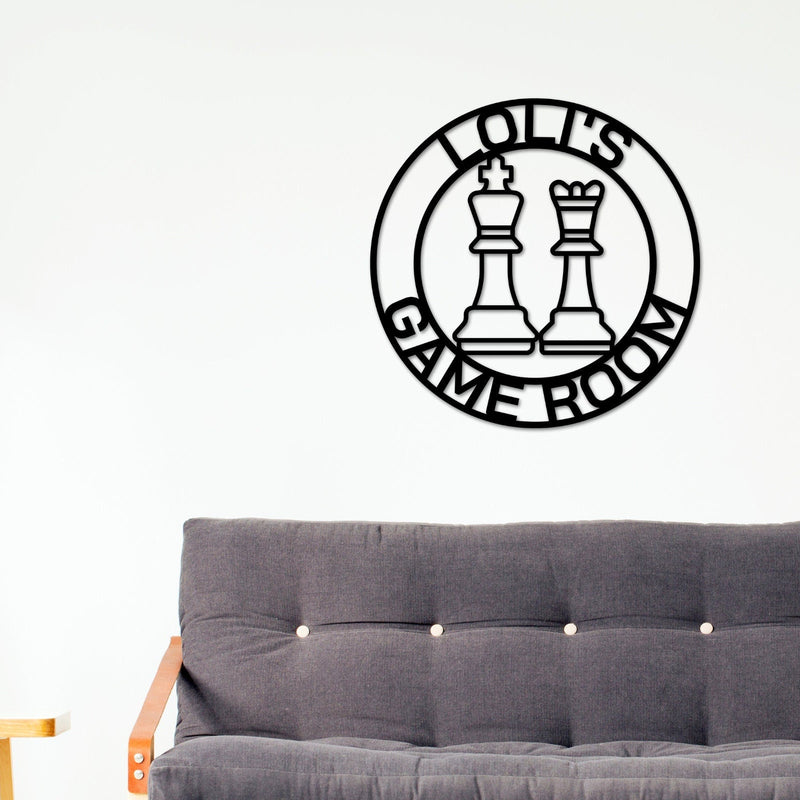 Board Game Sign, Custom Chess Sign, Personalized, Metal Chess Piece, Board game room sign, Gaming room, Gaming room house decor