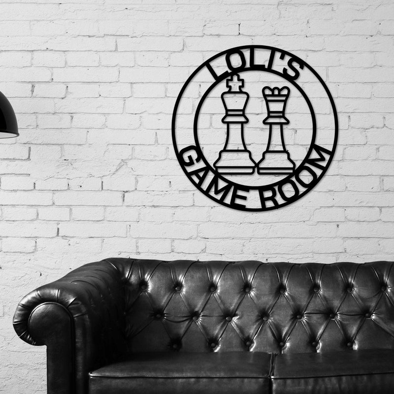 Board Game Sign, Custom Chess Sign, Personalized, Metal Chess Piece, Board game room sign, Gaming room, Gaming room house decor