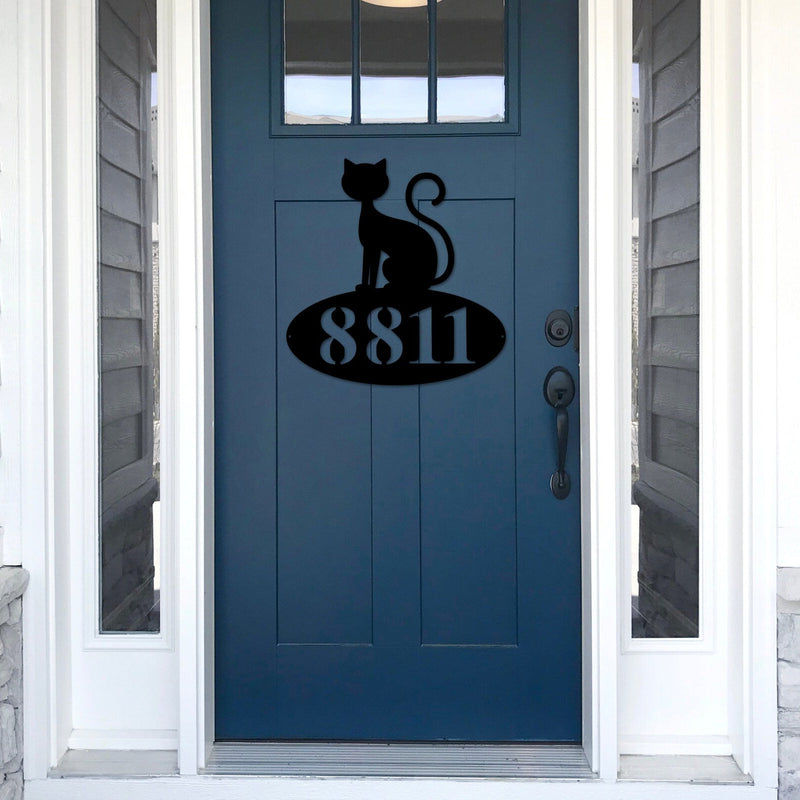 Halloween House Number Sign, Custom Halloween Address Sign, Black Cat Address Sign, Outdoor House Number