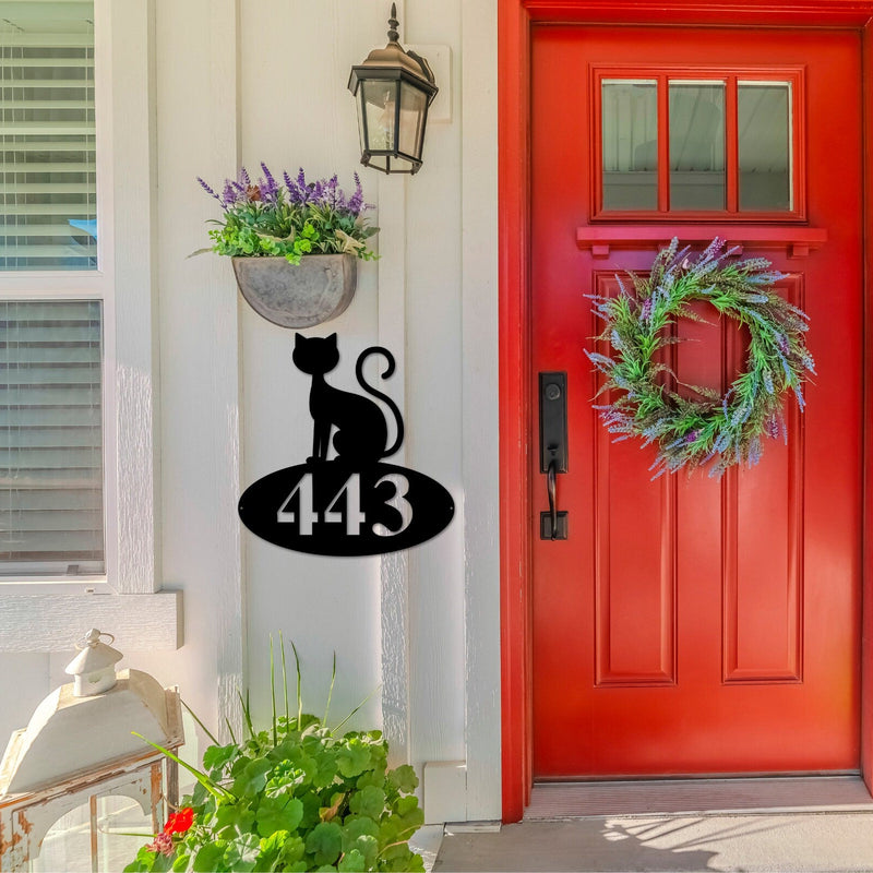 Halloween House Number Sign, Custom Halloween Address Sign, Black Cat Address Sign, Outdoor House Number