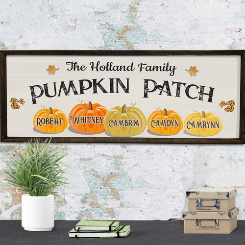 Personalized Pumpkin Patch - Wood Sign - Framed - Custom Names