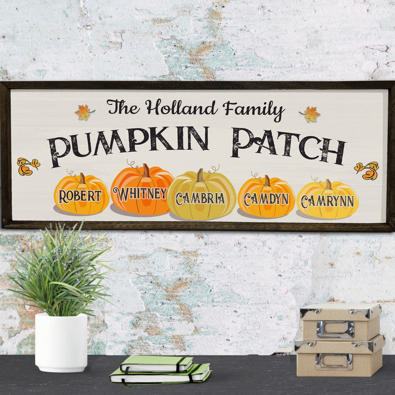 Personalized Pumpkin Patch - Wood Sign - Framed - Custom Names