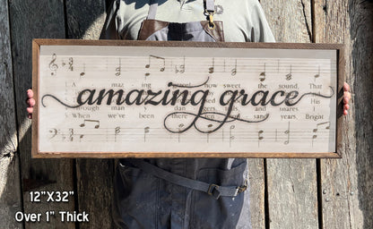 Amazing Grace - Wood Framed Sign - Music Lyrics Sign