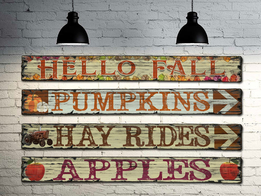 Fall Signs - Handcrafted Wooden Sign. Pumpkins, Apples, Hayrides, Hello Fall.