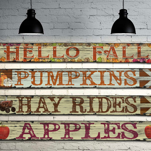 Fall Signs - Handcrafted Wooden Sign. Pumpkins, Apples, Hayrides, Hello Fall.
