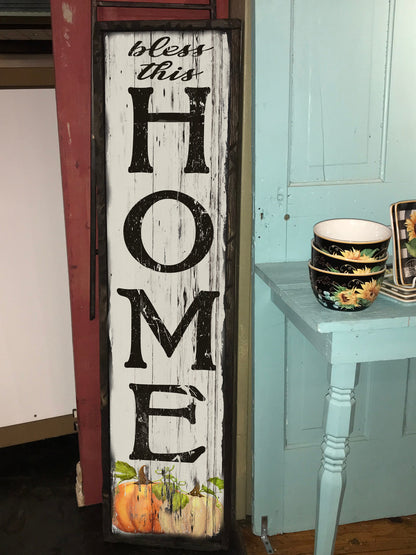 Custom Porch Sign - Bless This Home - Fall Design.