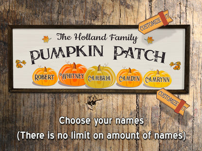 Personalized Pumpkin Patch - Wood Sign - Framed - Custom Names