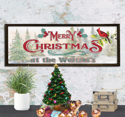 Merry Christmas at the YOUR NAME HERE - Wooden Sign - Framed Wood