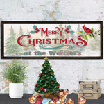 Merry Christmas wood sign with family name, framed