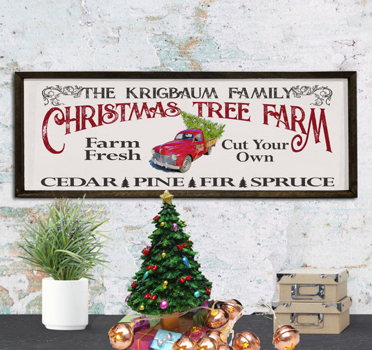 Personalized Christmas Tree Farm Sign - Wooden, Framed Sign