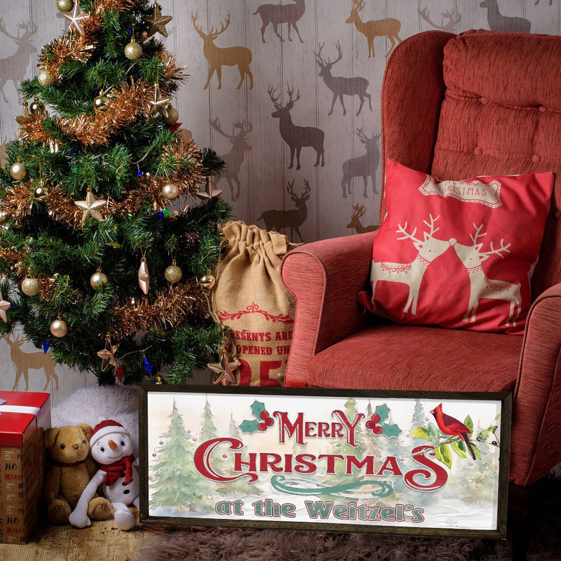 Merry Christmas at the YOUR NAME HERE - Wooden Sign - Framed Wood