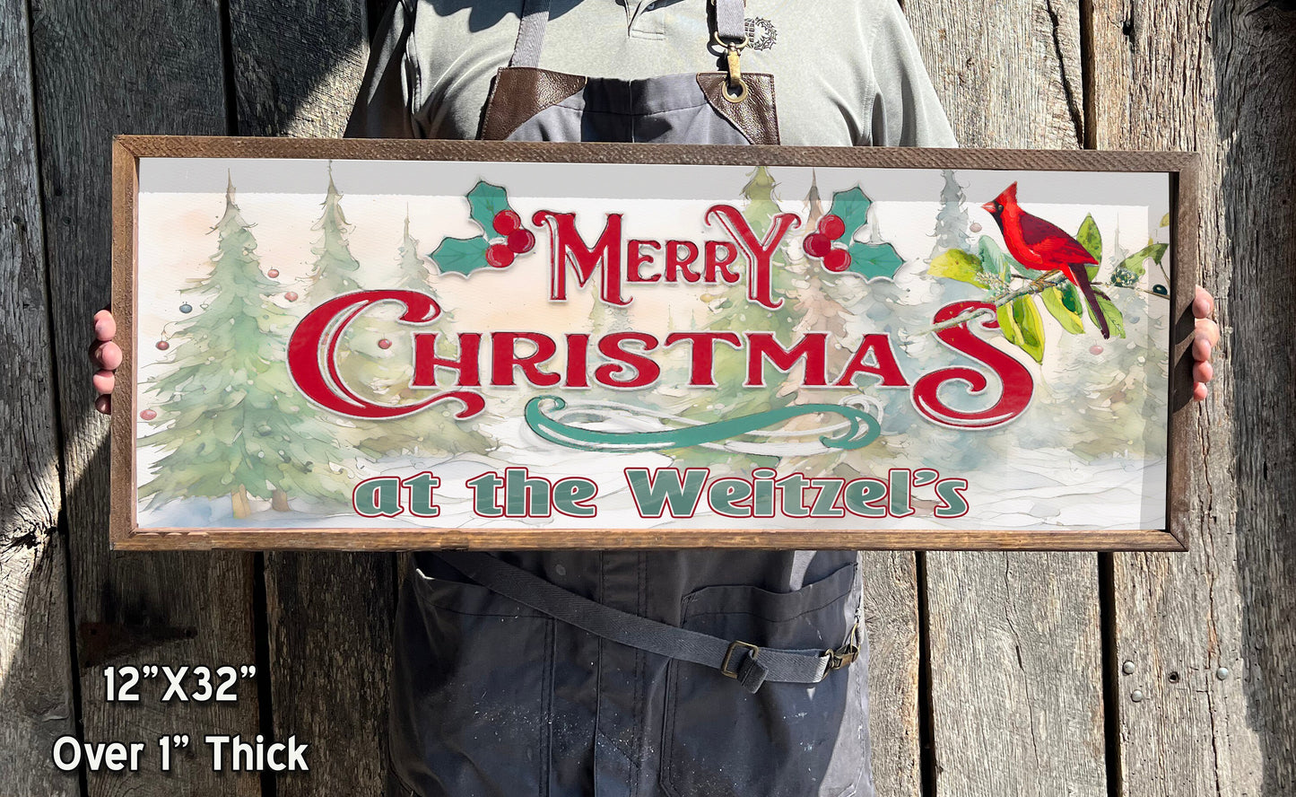 Merry Christmas at the YOUR NAME HERE - Wooden Sign - Framed Wood