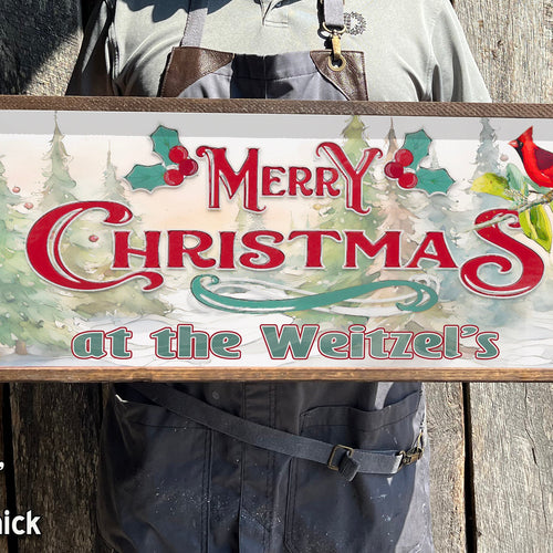 Merry Christmas at the YOUR NAME HERE - Wooden Sign - Framed Wood