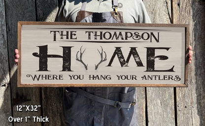 Custom Antlers Deer Sign - Wood Framed Sign - Personalized