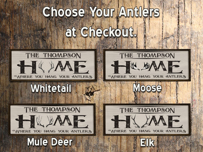 Custom Antlers Deer Sign - Wood Framed Sign - Personalized