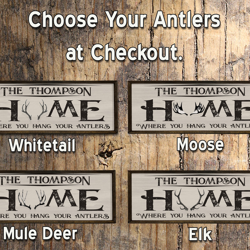 Custom Antlers Deer Sign - Wood Framed Sign - Personalized