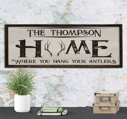 Custom Antlers Deer Sign - Wood Framed Sign - Personalized