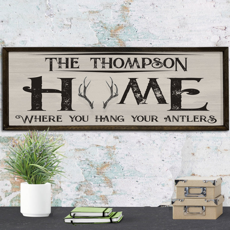 Custom Antlers Deer Sign - Wood Framed Sign - Personalized