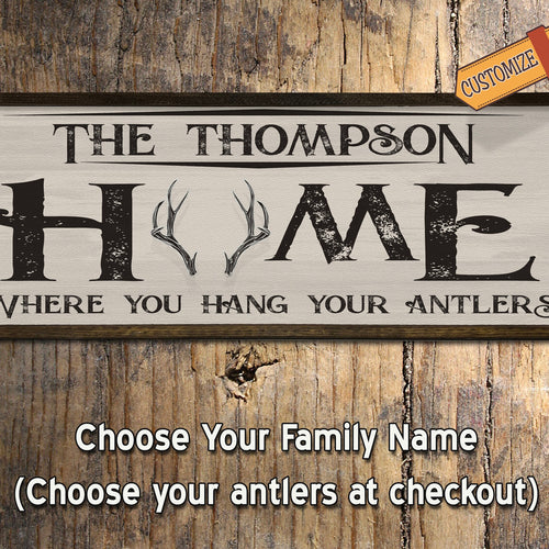 Custom Antlers Deer Sign - Wood Framed Sign - Personalized