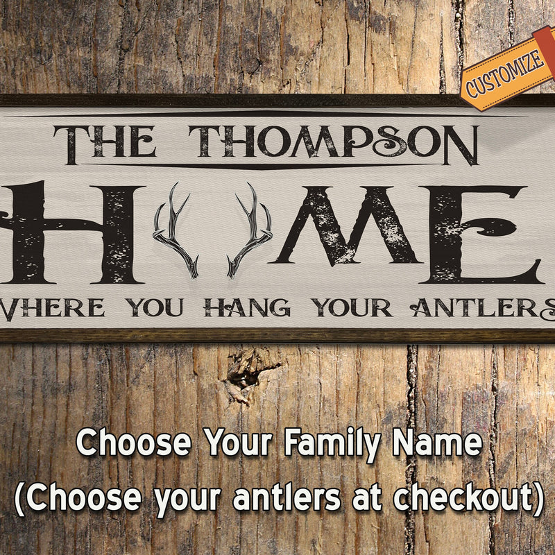 Custom Antlers Deer Sign - Wood Framed Sign - Personalized