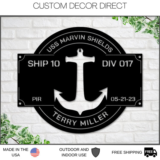 Navy Graduation gift, Personalize Navy Anchor Sign, PIR Sign, Boot camp Graduation, Metal Sign, Military Branch Sign, Pass In Review, USN