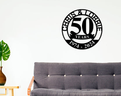 50th Anniversary Sign, Metal Anniversary Sign, Golden Anniversary, 50 Year Anniversary Gift, Wedding Anniversary Metal Wall Art, Celebration