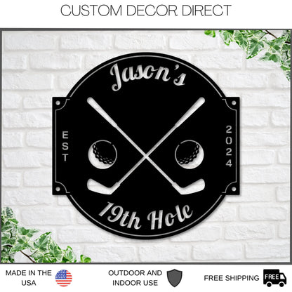 Golf Sign, 19th Hole Sign for him, Personalized Golf Sign, Personalized Golf Decor, Golf Wall Art, Metal Sign, Gift for Dad, Bar Sign, Golf