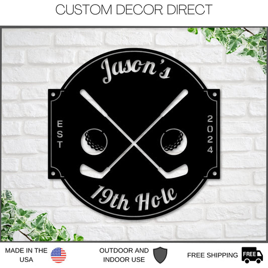 Golf Sign, 19th Hole Sign for him, Personalized Golf Sign, Personalized Golf Decor, Golf Wall Art, Metal Sign, Gift for Dad, Bar Sign, Golf