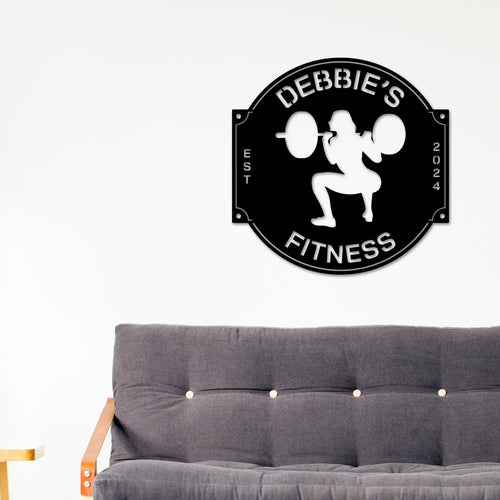Personalized Women's Gym Sign, women's Fitness Sign, Custom Metal Gym Sign, Home Gym, Kettlebell Sign, Weights, Cross Fit Sign, Barbell Sign