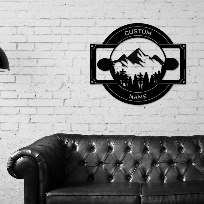 Snowboarding sign, Adventure sign, Cabin Metal Sign, Snowboard Mountain Themed Sign, Traveler gift, Snowboarding, Mountain trees Wall Art