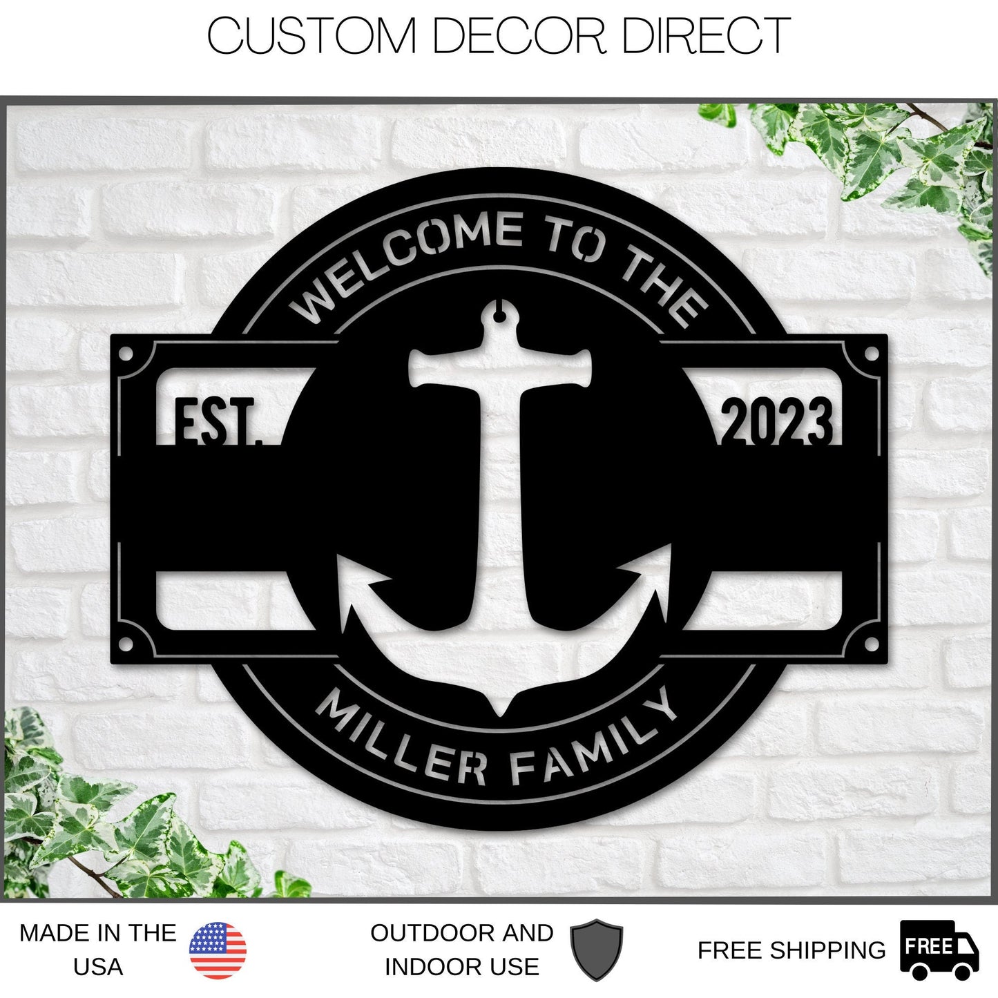 Anchor Metal Sign, Personalized Metal Anchor, Beach House Decor, Anchor Wall Decor, Family Name Metal Sign, Last Name Sign, Front Porch Sign