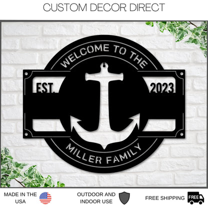 Anchor Metal Sign, Personalized Metal Anchor, Beach House Decor, Anchor Wall Decor, Family Name Metal Sign, Last Name Sign, Front Porch Sign