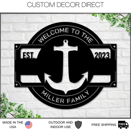 Anchor Metal Sign, Personalized Metal Anchor, Beach House Decor, Anchor Wall Decor, Family Name Metal Sign, Last Name Sign, Front Porch Sign