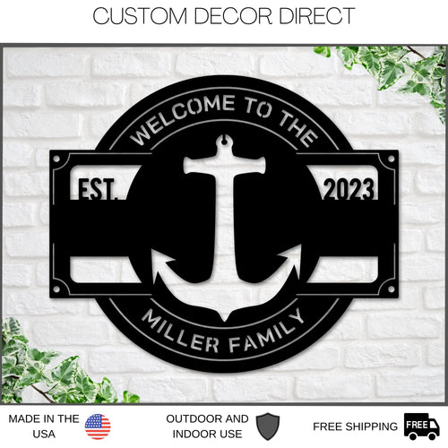Anchor Metal Sign, Personalized Metal Anchor, Beach House Decor, Anchor Wall Decor, Family Name Metal Sign, Last Name Sign, Front Porch Sign