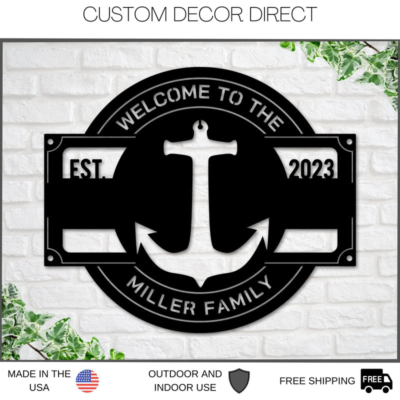 Anchor Metal Sign, Personalized Metal Anchor, Beach House Decor, Anchor Wall Decor, Family Name Metal Sign, Last Name Sign, Front Porch Sign