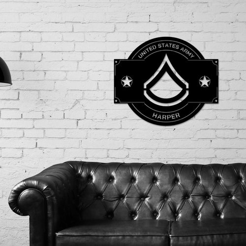 Personalize Army Rank Sign, Army Retirement gift, Army Nameplate, Boot camp Graduation, Metal Sign, Military Branch Sign, US, Gift, Plaque
