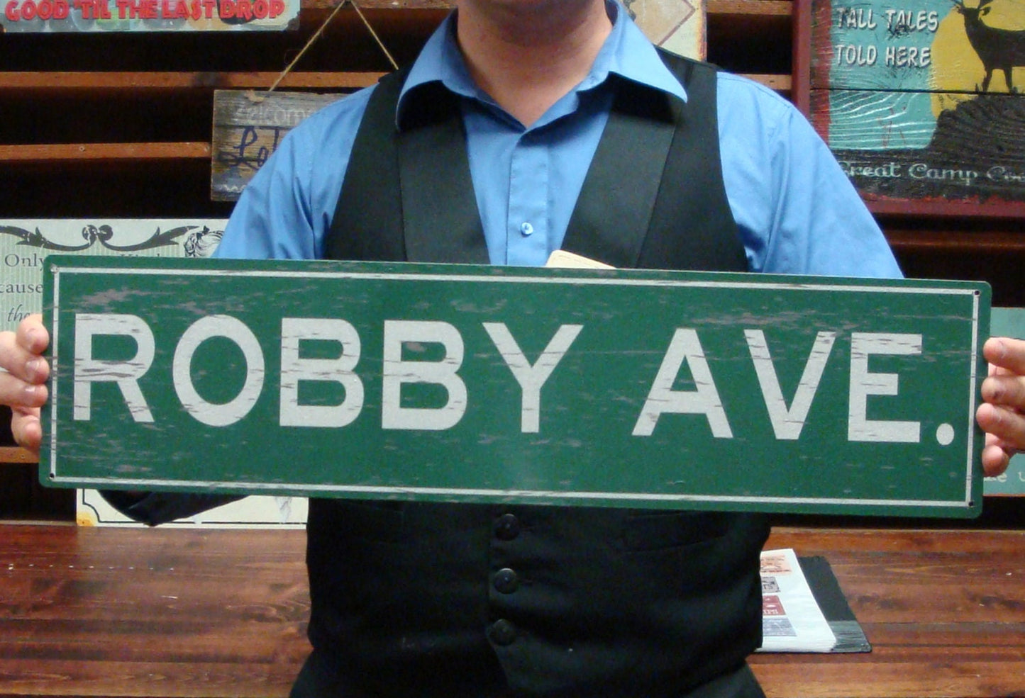 Custom, Personalized, Metal Street Sign. Vintage Green or White.