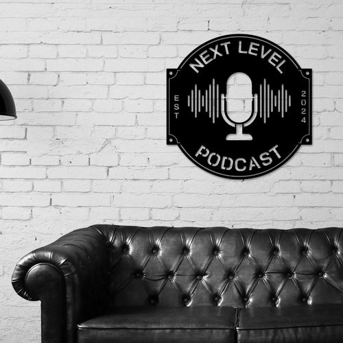Podcast Studio Sign, Podcast Room Sign, Podcast Logo, Metal Sign, Podcast Decor, Podcast name Sign, Earphones Custom Sign, Microphone