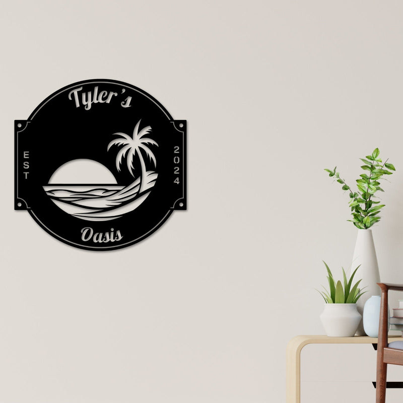 Pool Sign, Metal Pool Sign, Beach House Sign,  Personalized pool, Palm Trees, Beach Decor, Front door, Tropical Patio Pool Sign, Patio metal